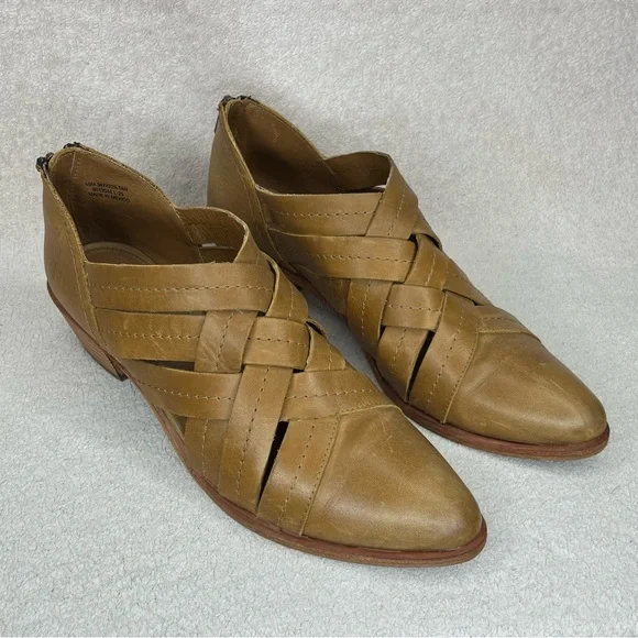 Frye Ray Huarache Woven Leather Ankle Booties Shoes-Womens 10-Tan/Brown-Designer - Picture 2 of 14